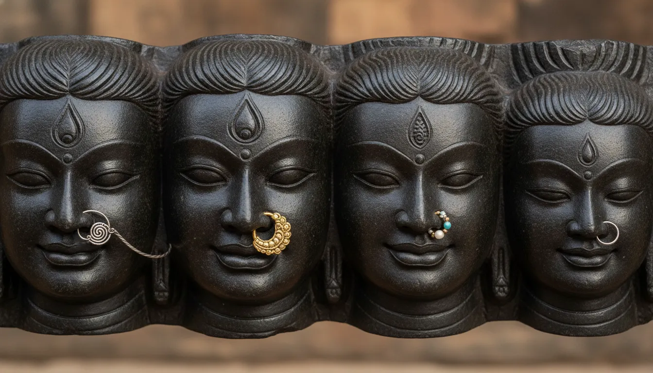 Macro studio view highlighting the distinct four faces of the historic stone image of pashupatinath shivling nepal.