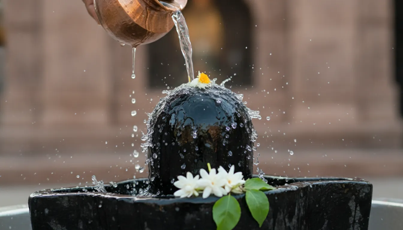 Holy water abhishekam on black shivling hd pictures.