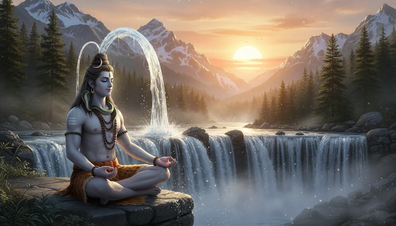 Holy har har mahadev picture photoes showing the river Ganga flowing from Mahadev's hair.