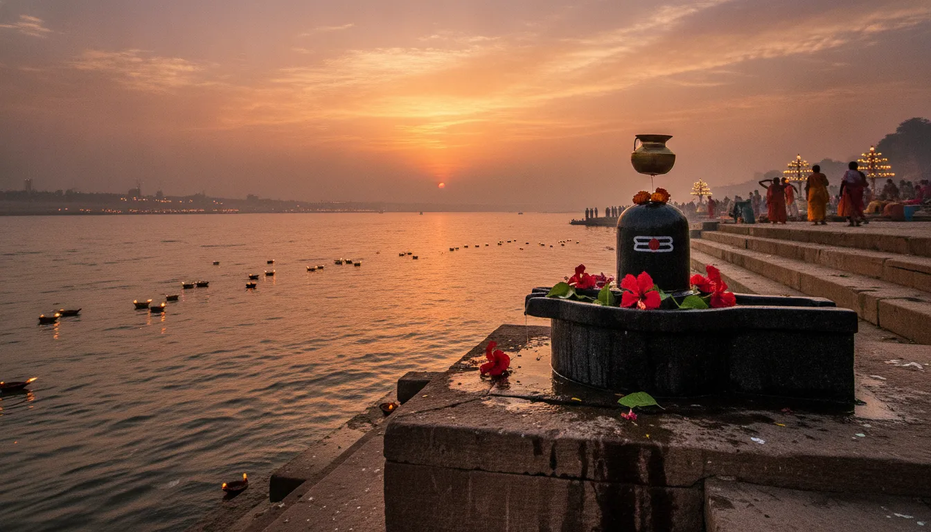 Shivling on the banks of River Ganga during evening Aarti