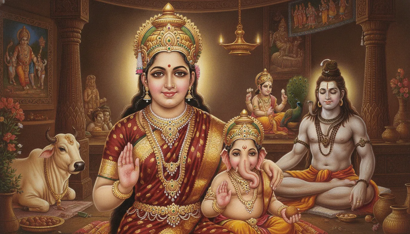 Goddess Parvati radiating maternal love and spiritual protection