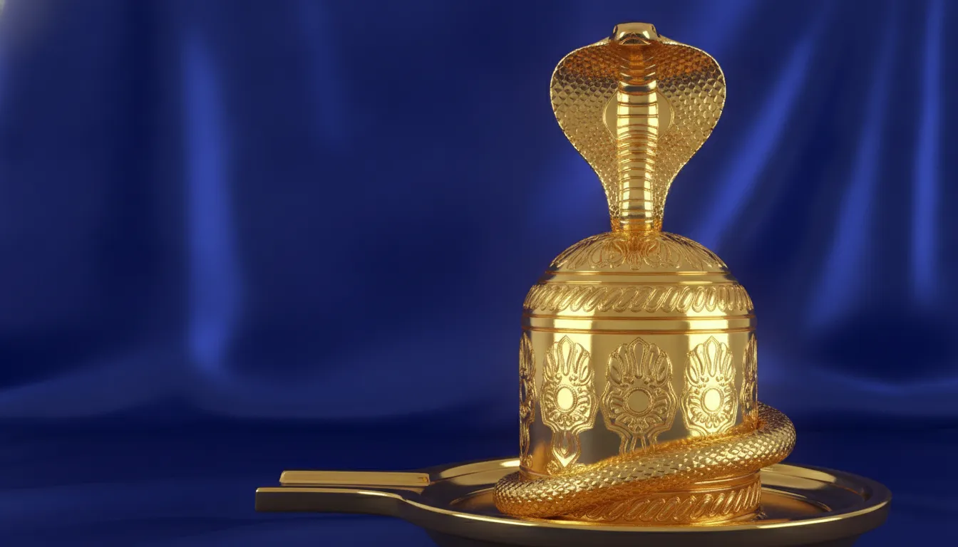 Highly detailed golden carved Shivling with intricate metal work
