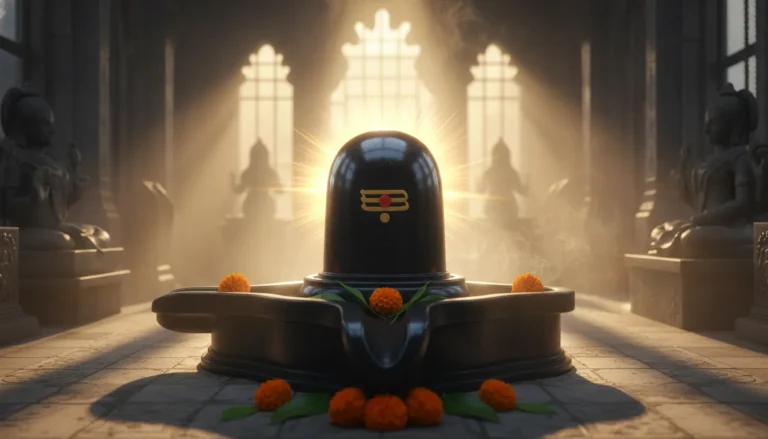 Sacred golden glowing shivling image hd wallpaper 1080p free download for spiritual mobile screen background.