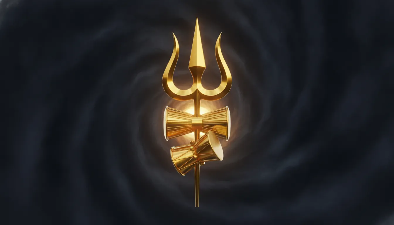 Golden metallic trishul and damru har har mahadev photo 3d