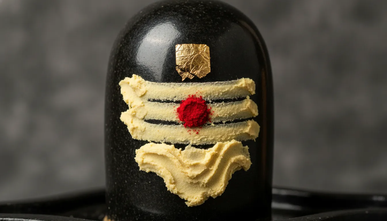 Premium black stone shivling with golden tripundra and chandan paste