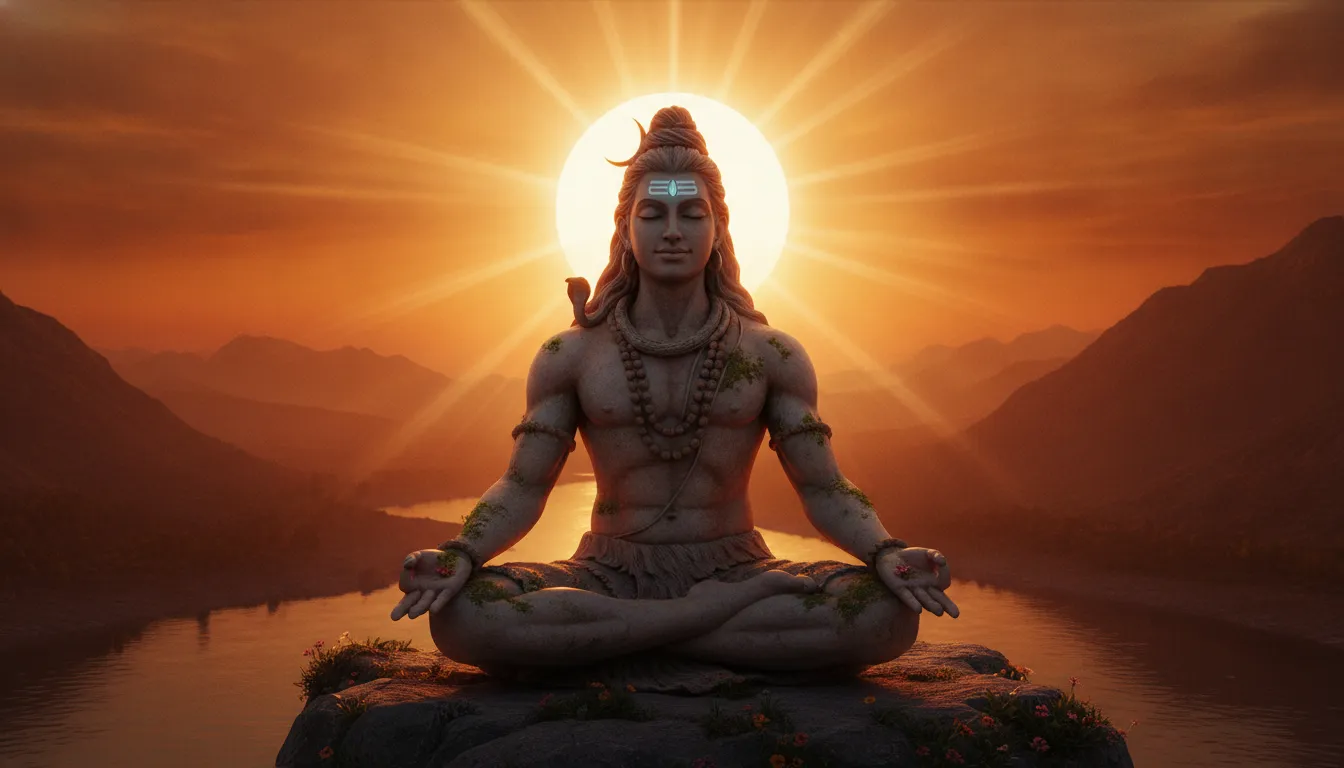 Golden hour sunset meditation posture har har mahadev 3d photo.