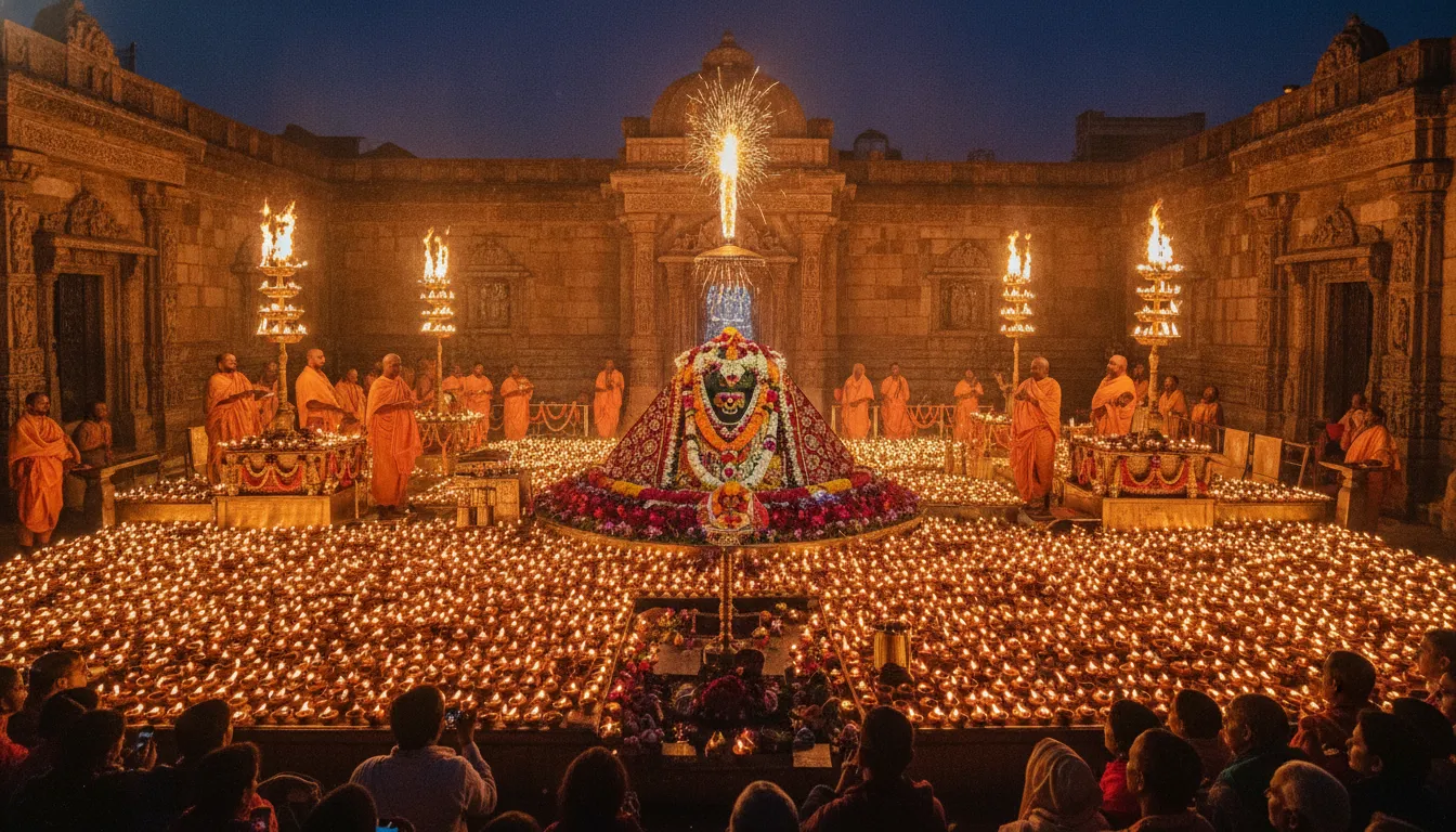Maha Shivratri night celebration and fully decorated Gola Gokarn Nath Shivling with oil lamps