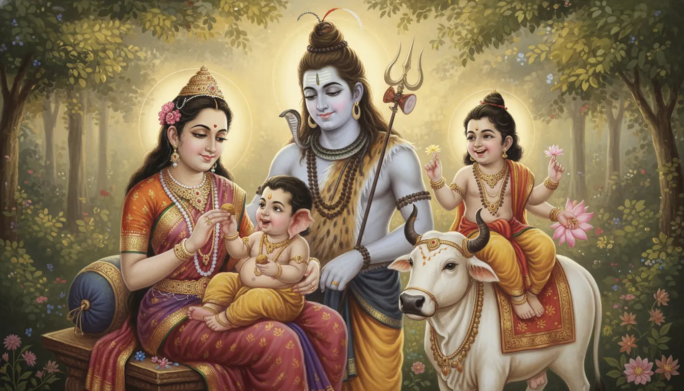 happy shiva family image with baby ganesha kartikeya nandi hd