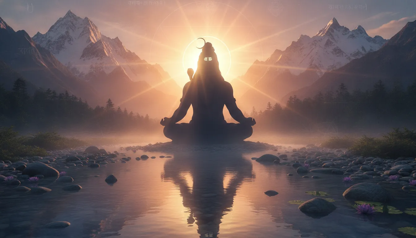 Lord Shiva silhouette with sunrise over Himalayas good morning image