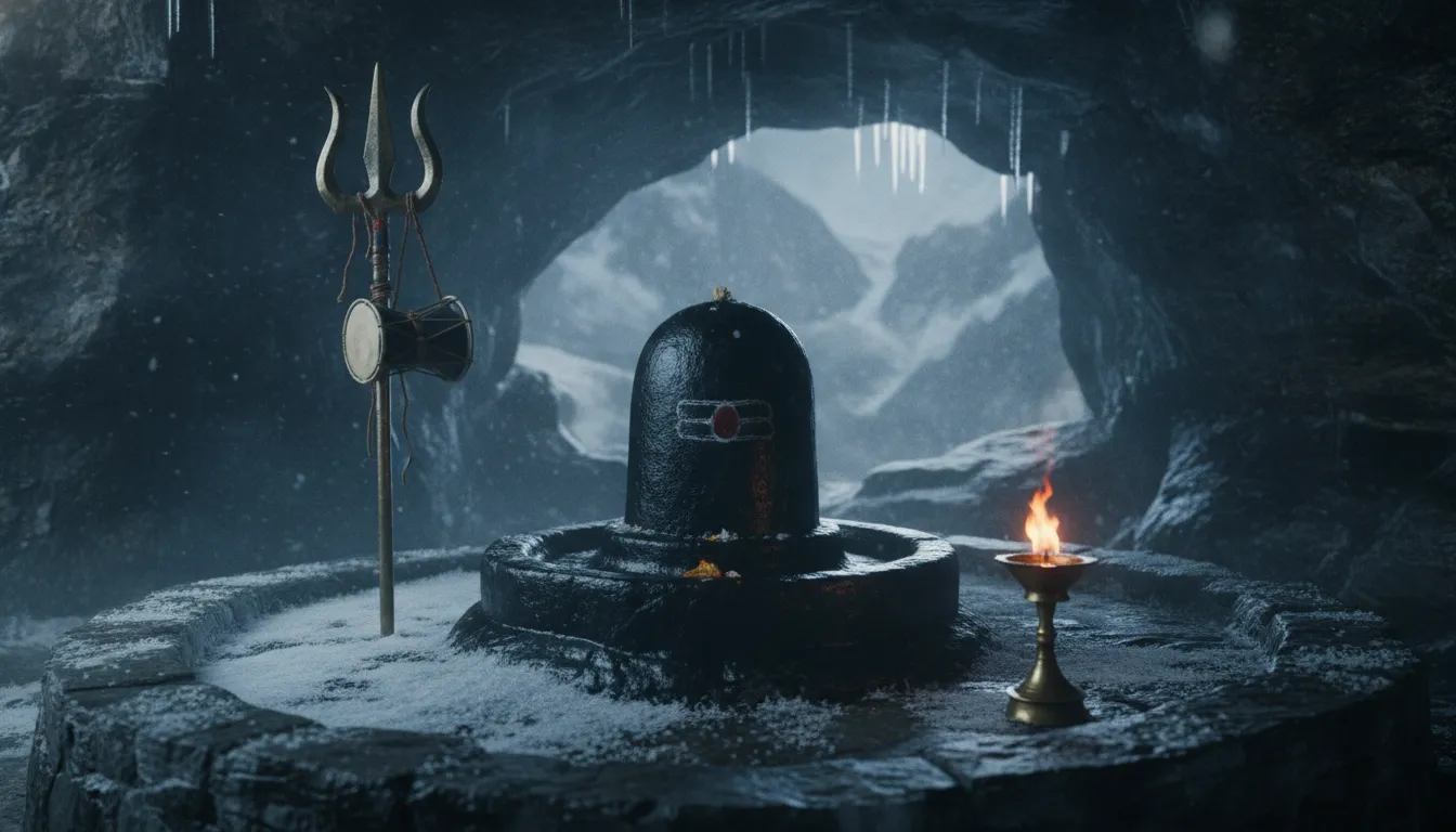 Ancient black shivling hd images inside a mountain cave.