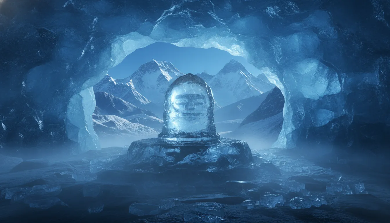 Natural ice shivling images in the snow covered Himalayan mountains 4K