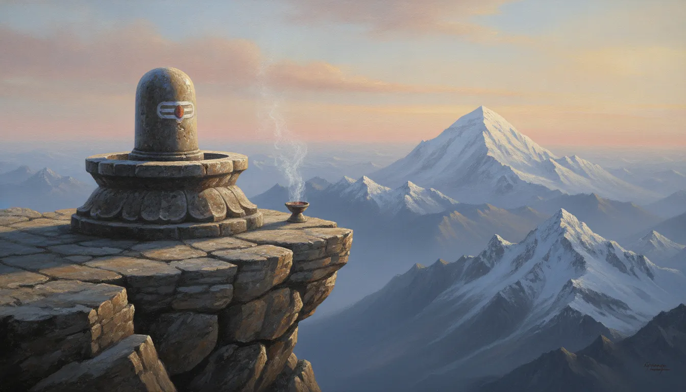 A scenic Himalayan mountain background with a beautiful image of shivling for drawing.