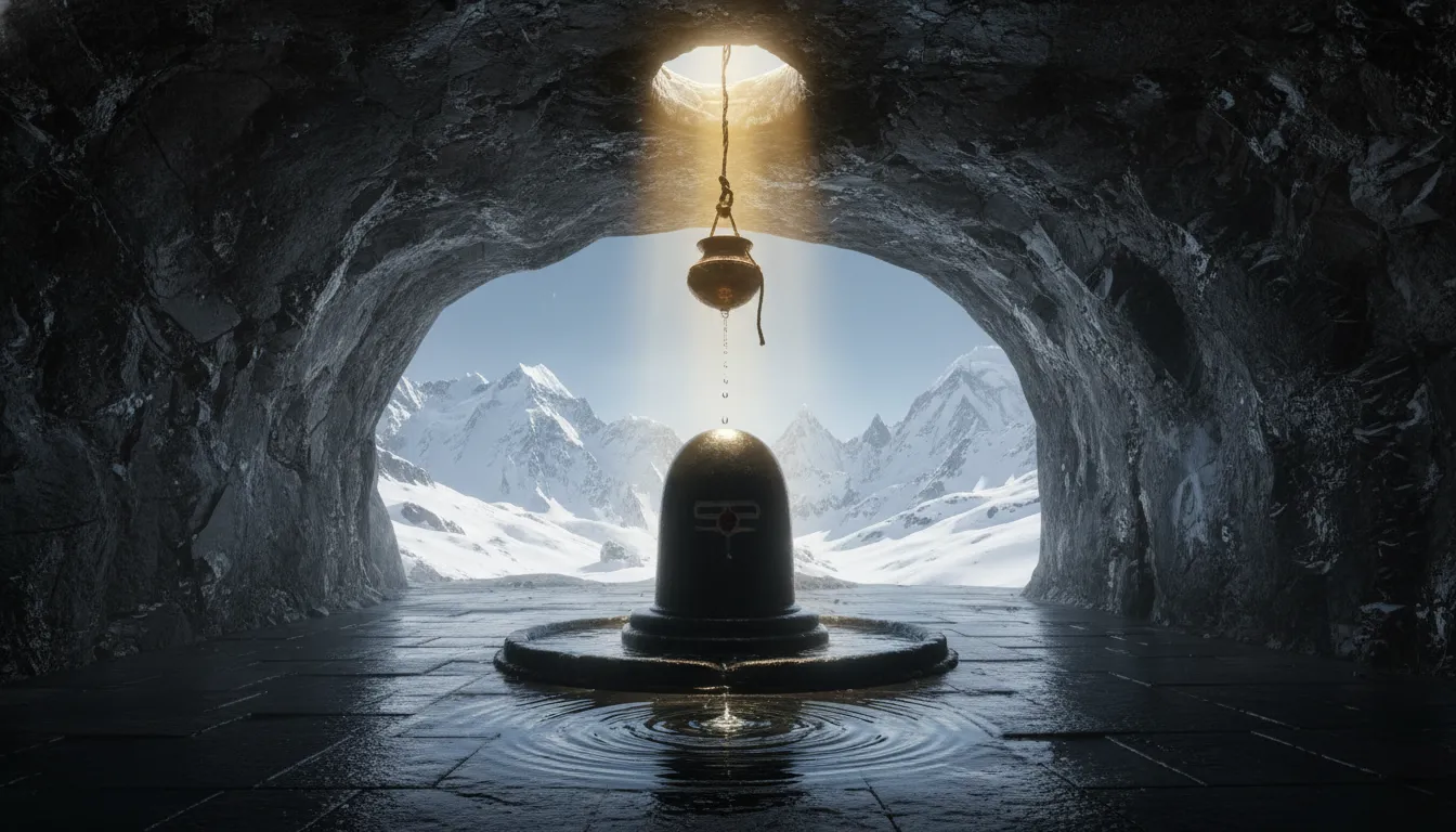Mystic Himalayan mountain cave shivling image hd wallpaper 1080p free download for desktop display.