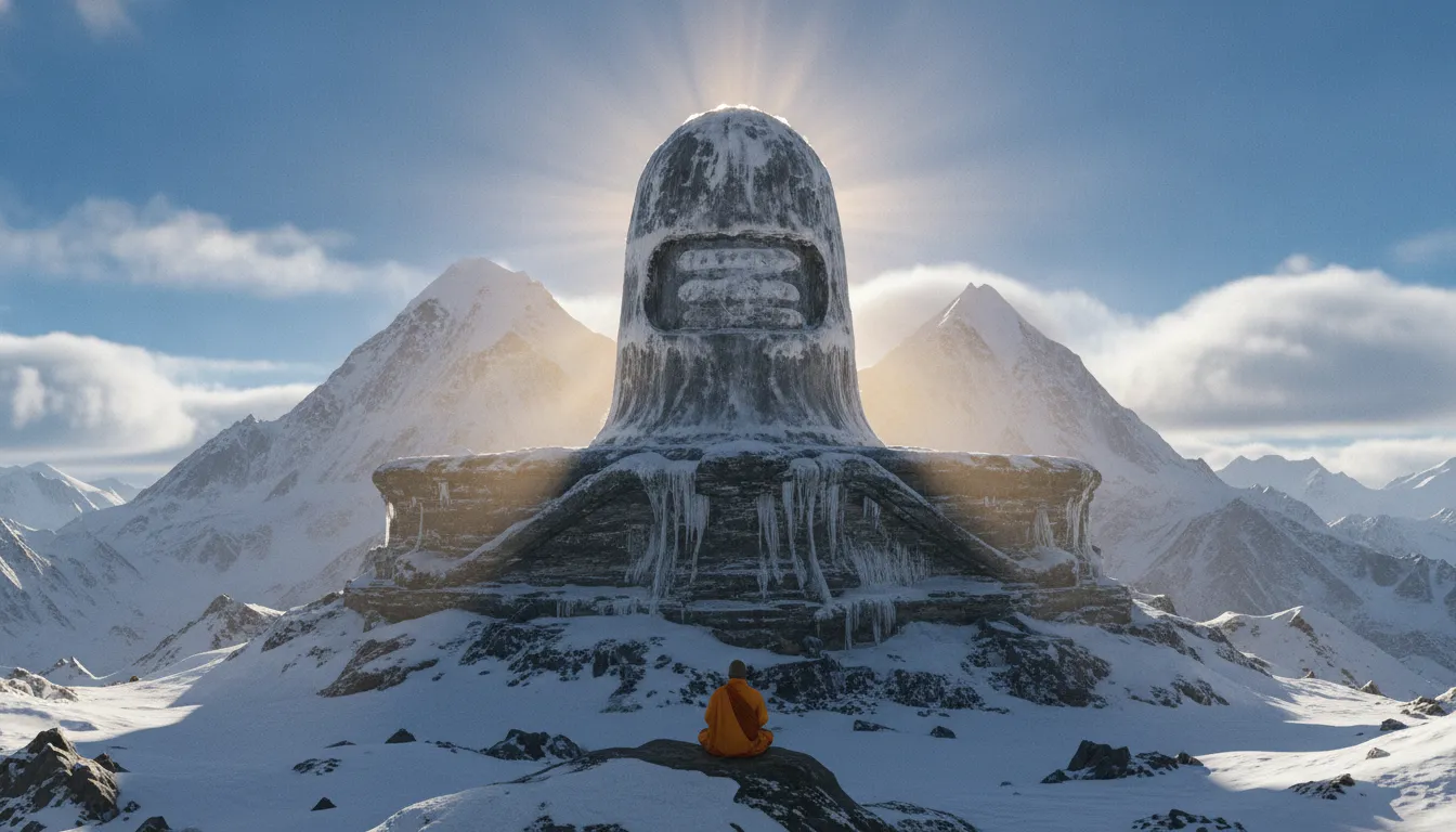 Shivling in the snow-covered Himalayan mountains under a blue sky