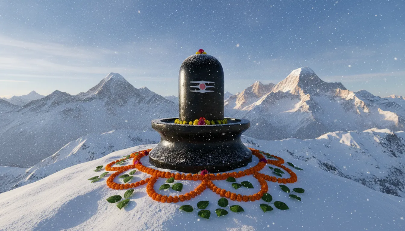 Snow covered Himalayan shivling image in hd with mountain background