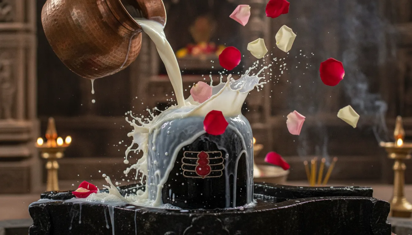 Traditional milk offering on Diler movie full hd shivling image in high quality.