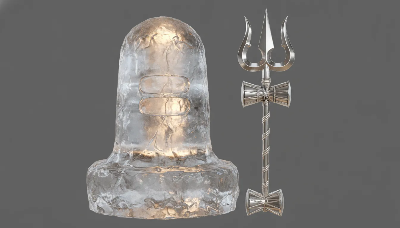 Amarnath cave ice shivling with a silver trishul transparent background