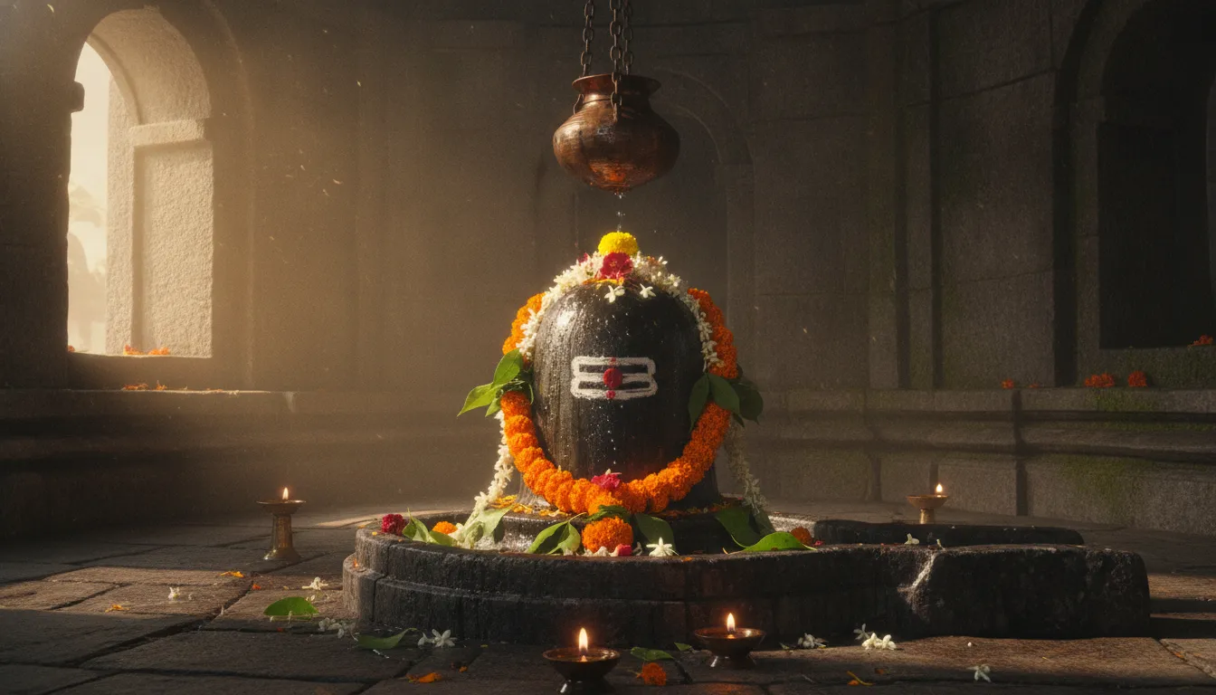 Holy Shiva Lingam with flowers and water drops har har mahadev photo hd download
