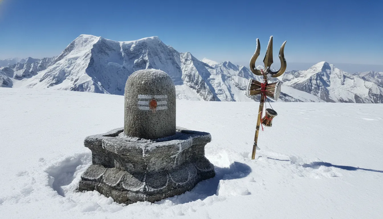 An authentic nice shivling image in hd located in the snow-covered Himalayas.