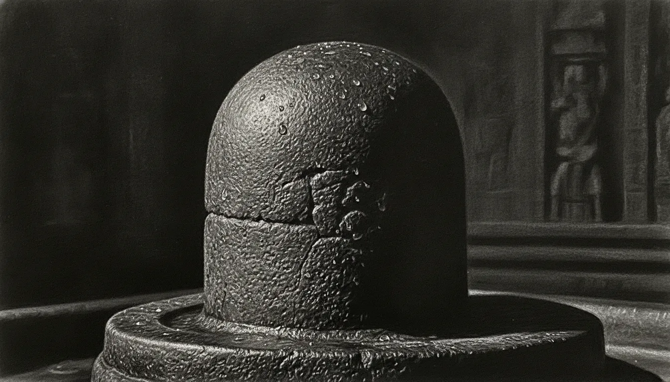 A realistic charcoal sketch image of shivling for drawing with hyper-detailed water drops.