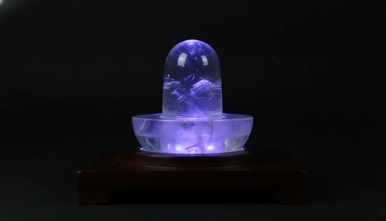 Sphatik shivling images glowing with soft colorful LED light background