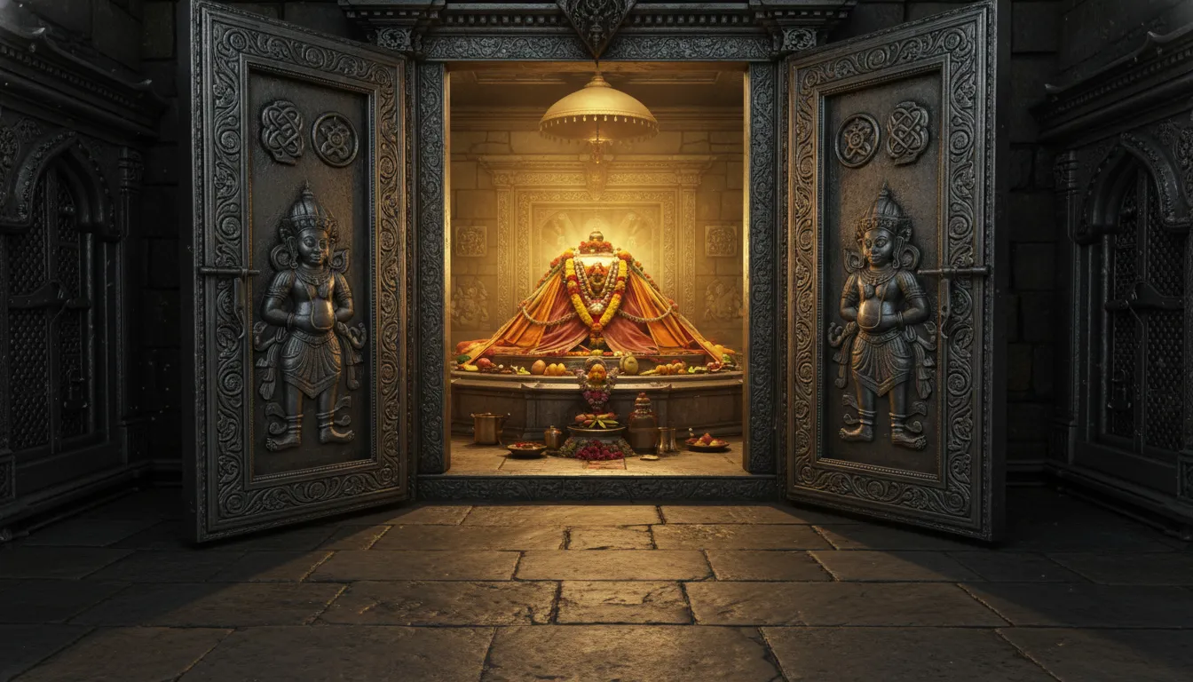 The internal architectural viewpoint of the inner sanctum containing the sacred Shivling at Pashupatinath Temple, Nepal.