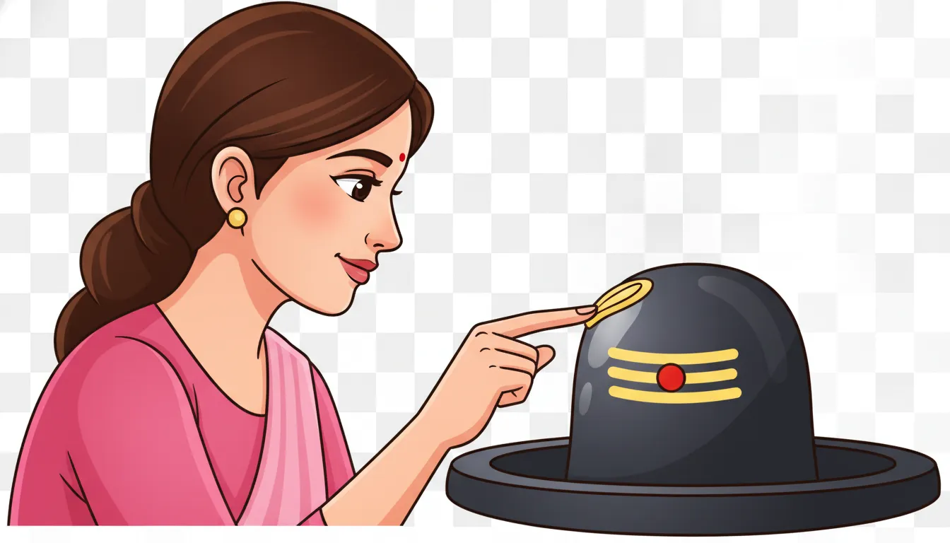 Detailed artistic depiction of shivling pooja by lady cartoon png images applying fragrant chandan decoration.