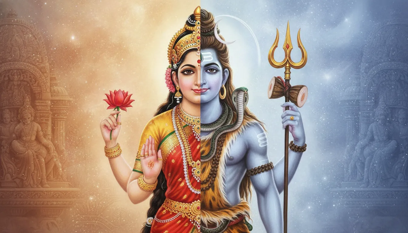Har Har Mahadev image photo of Ardhanarishvara representing the union of Shiva and Parvati.