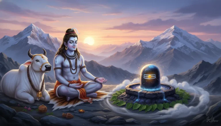1080p bholenath nandi and shivling hd images showcasing Lord Shiva blessing Nandi near a glowing Shivling on Mount Kailash.