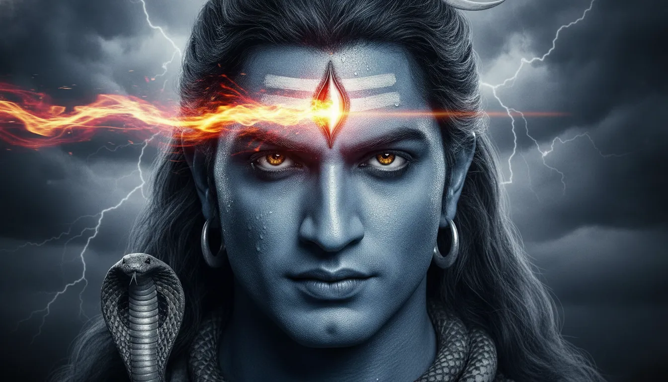 Intense Har Har Mahadev photo depicting Lord Shiva opening his third eye in anger