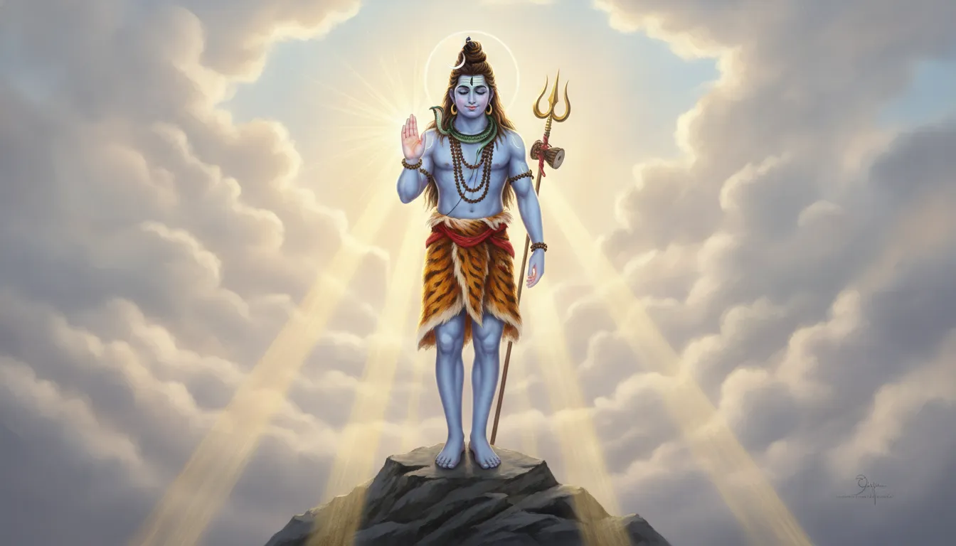 Har Har Mahadev image photo of Lord Shiva raising his hand in the Abhaya Mudra blessing gesture.