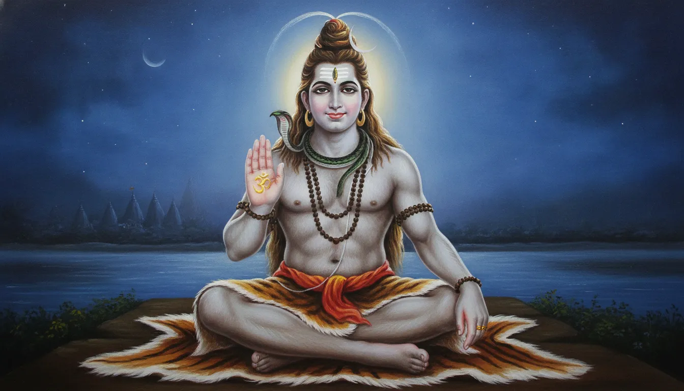 Har Har Mahadev photo showing Lord Shiva raising his hand in the blessing mudra