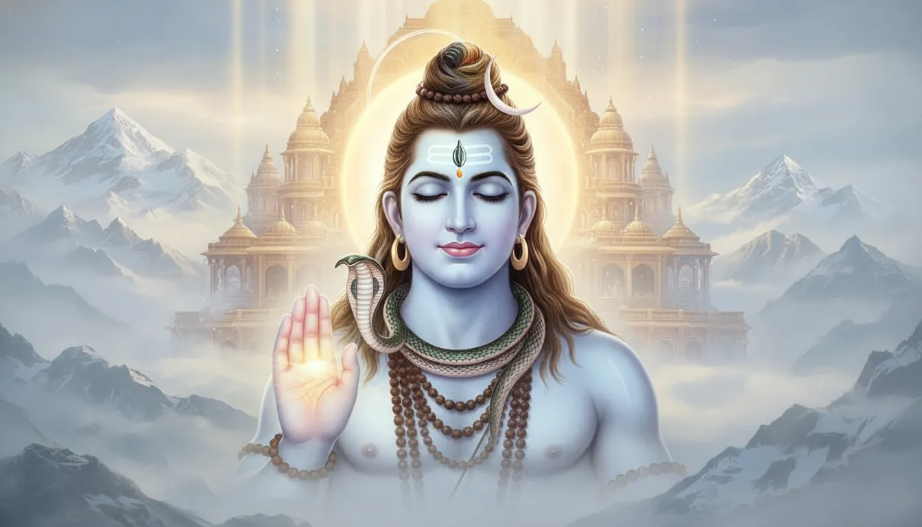 Lord Shiva giving blessings in Abhaya Mudra posture ultra HD 1080p wallpaper.