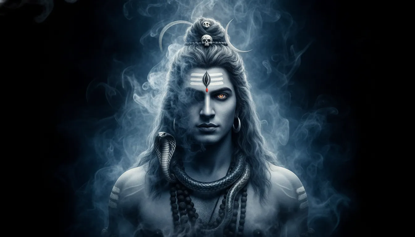 Har Har Mahadev HD photos DSLR with a cinematic smoke effect around Lord Shiva.
