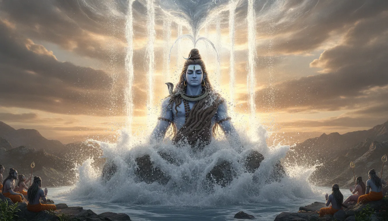 River Ganges flowing from Lord Shiva hair har har mahadev 3d photo.