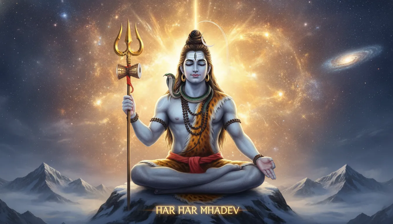 Har har mahadev photo new with glowing aura and trident in hand
