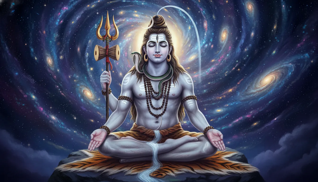 Har har mahadev photo hd 2018 showing Lord Shiva meditating in space.