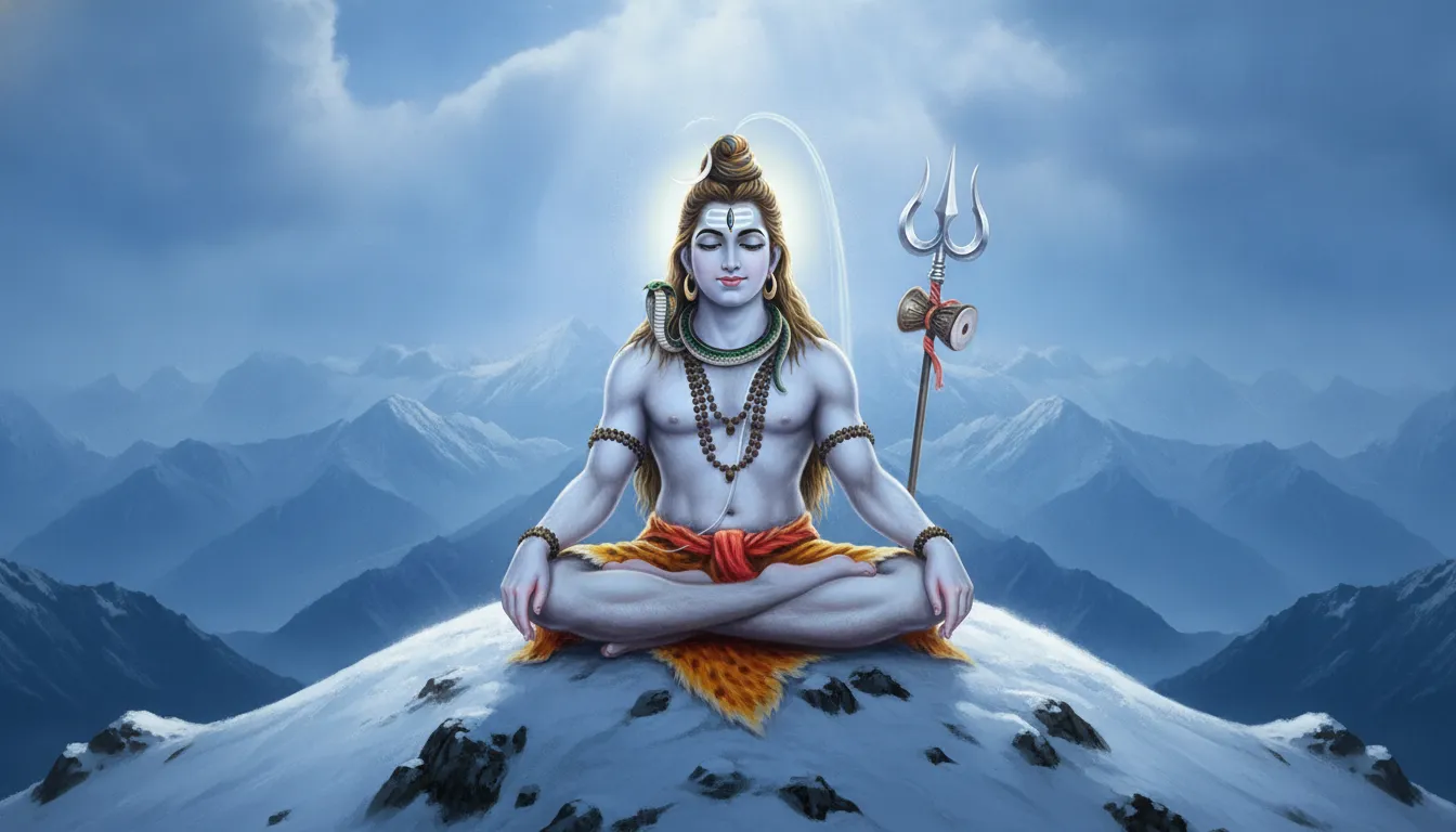 Lord Shiva meditating peacefully on Mount Kailash in full HD