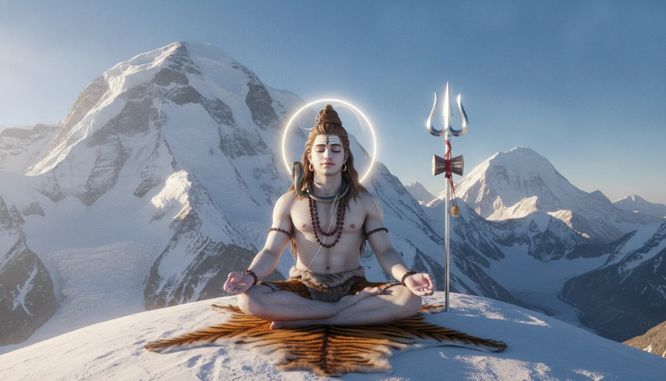 Meditating lord shiva on snow mountain har mahadev photo HD