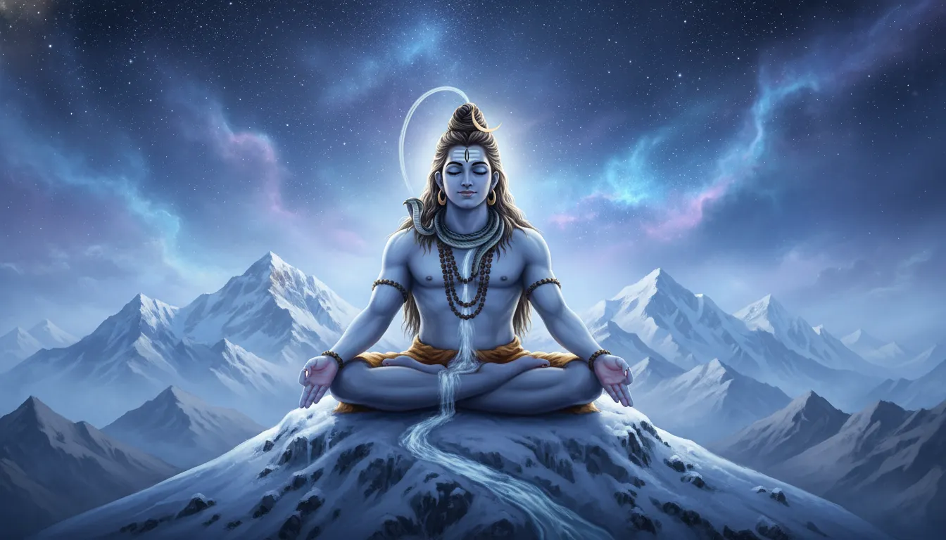 Lord Shiva in deep meditation on snowy Mount Kailash peak 1080p wallpaper download