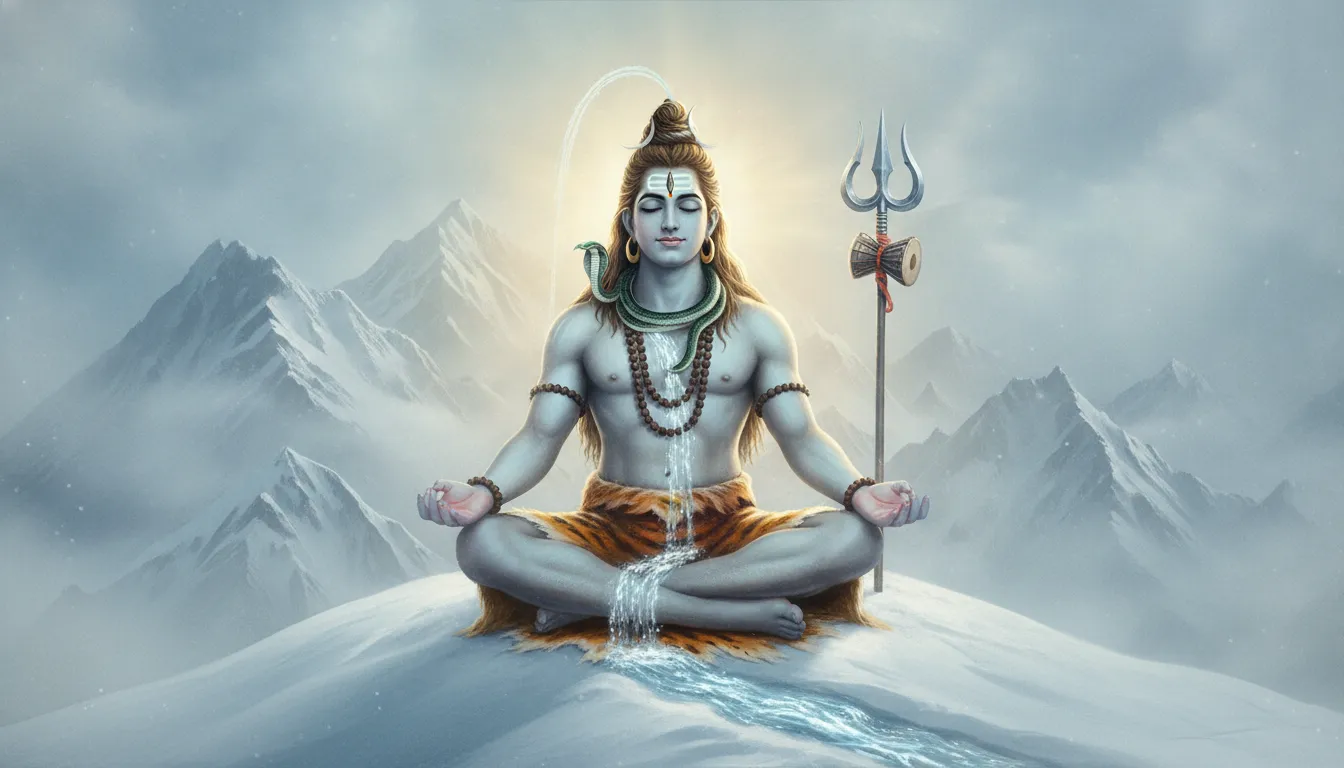 Har har mahadev hd photo of Lord Shiva meditating on Mount Kailash with divine glow.