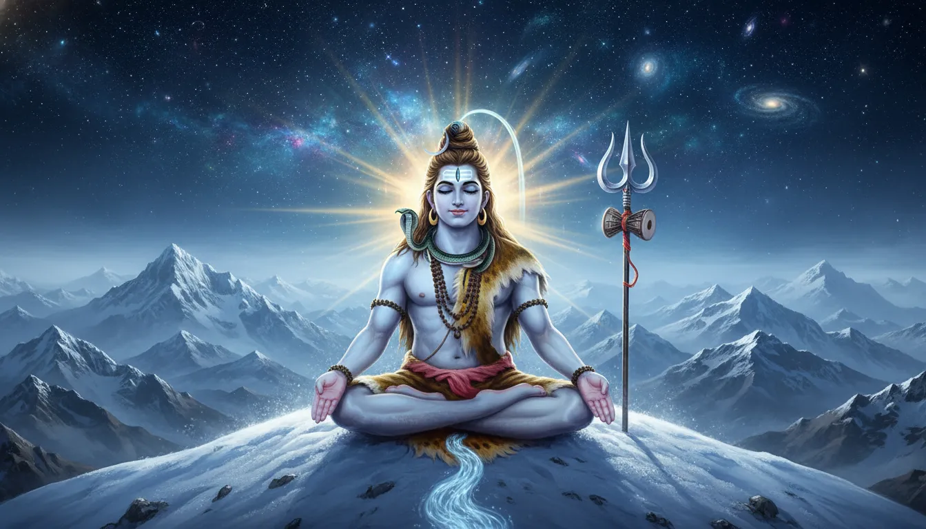 Har Har Mahadev HD photo wallpaper showing Lord Shiva meditating on Mount Kailash.