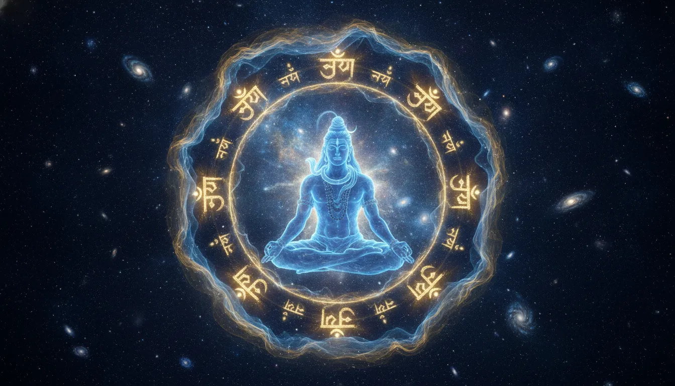 Spiritual har har mahadev serial photo with abstract glowing mantra energy.