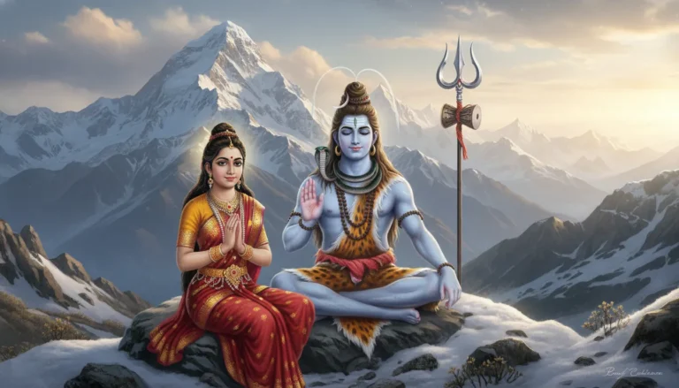 lord shiva parvati blessing pose trishul snake himalayas background hd