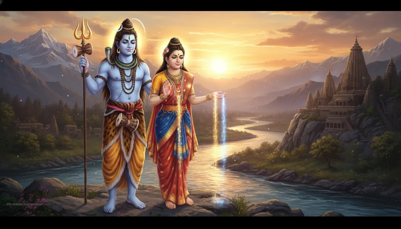 lord shiva parvati evening blessing landscape trishul damru divine light hd