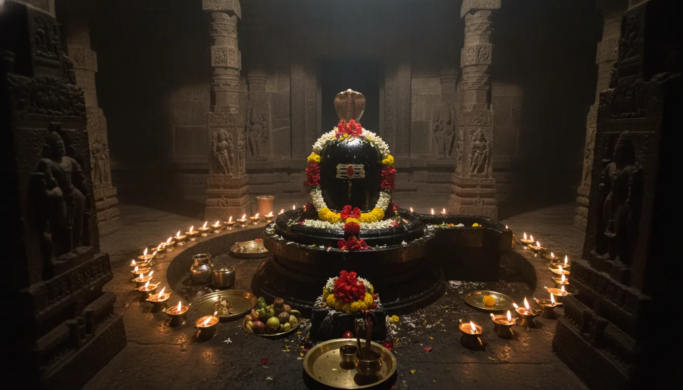 Traditional Indian temple garbhagriha with Lord Shiva Shivling HD