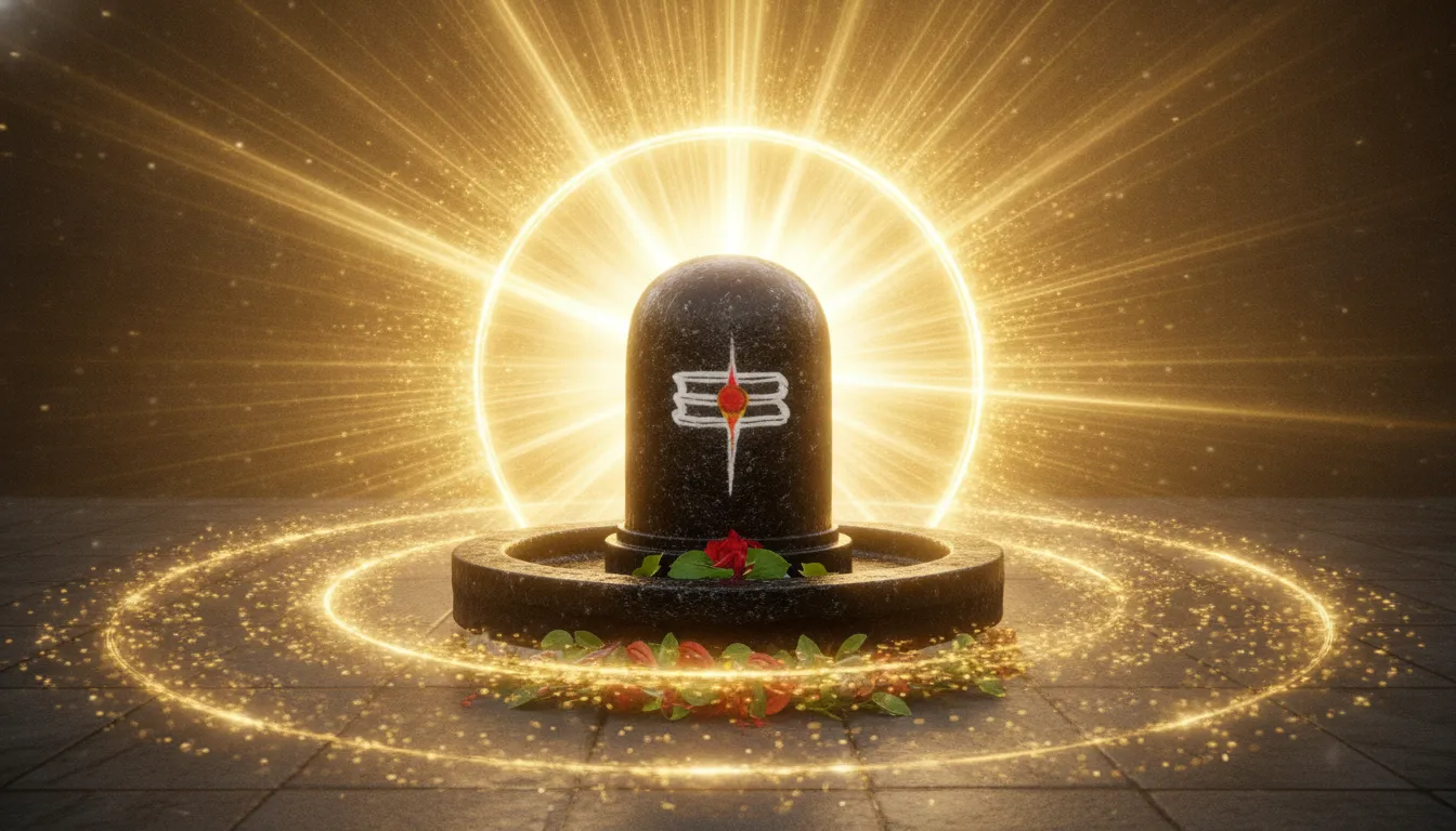 Lord Shiva Shivling with a powerful glowing golden aura background