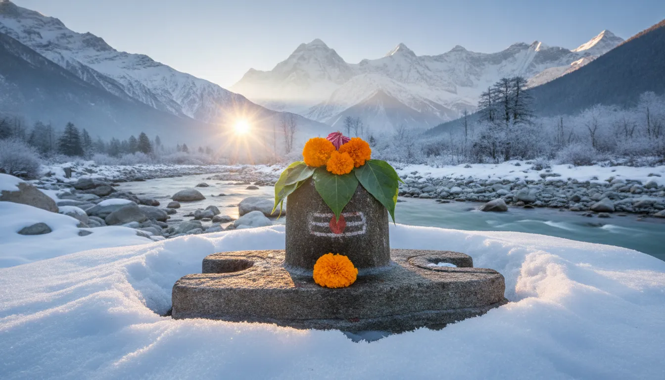 Holy Shivling in Snow-capped Himalayan Mountains with River Ganga