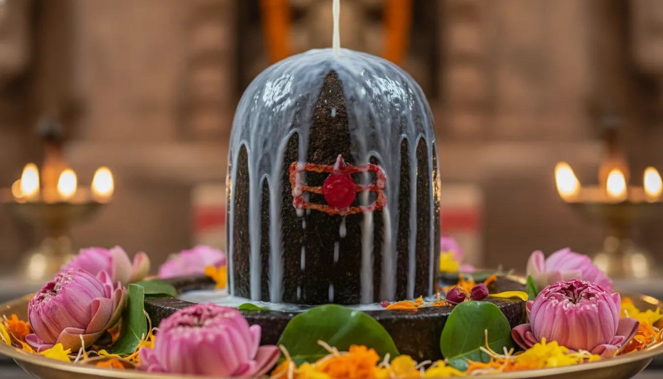 Milk and water abhishek on Lord Shiva Shivling HD photo
