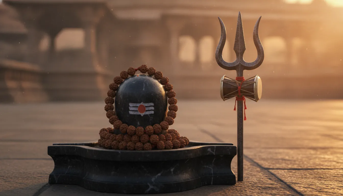 Lord Shiva Shivling with Rudraksha mala and Trishul HD wallpaper